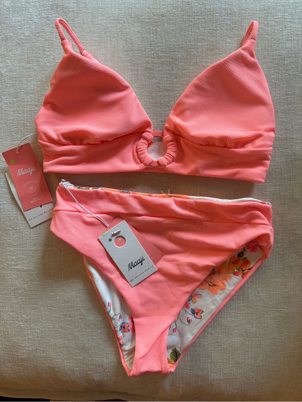 Maaji Reversible Coral Pink Two-Piece Swim Set